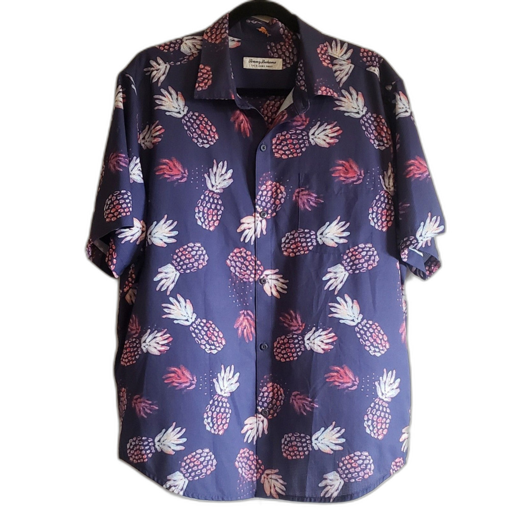 Tommy Bahama Shirt Coast Alotta Colada Island Mens Sz L Camp Navy Pineapple Polo